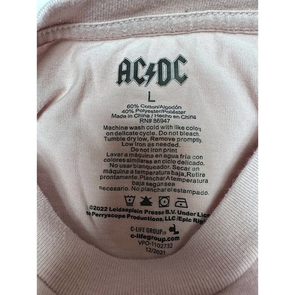 ACDC Back in Black Muted Pink Crop Top Womens Size Large - Picture 4 of 6